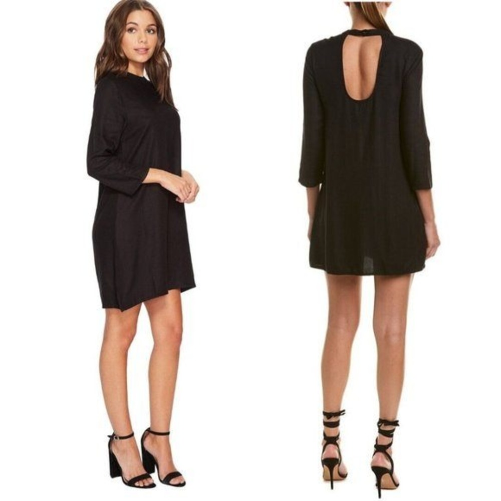 Amuse Society Womens Black Open Back Bitsy Mini Shift Dressโ Small 3/4 Sleeve